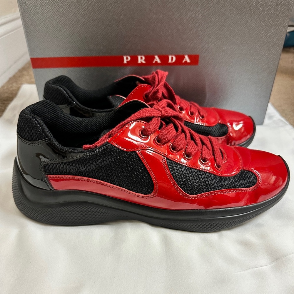 Prada Glossy Red and Black Sneakers
